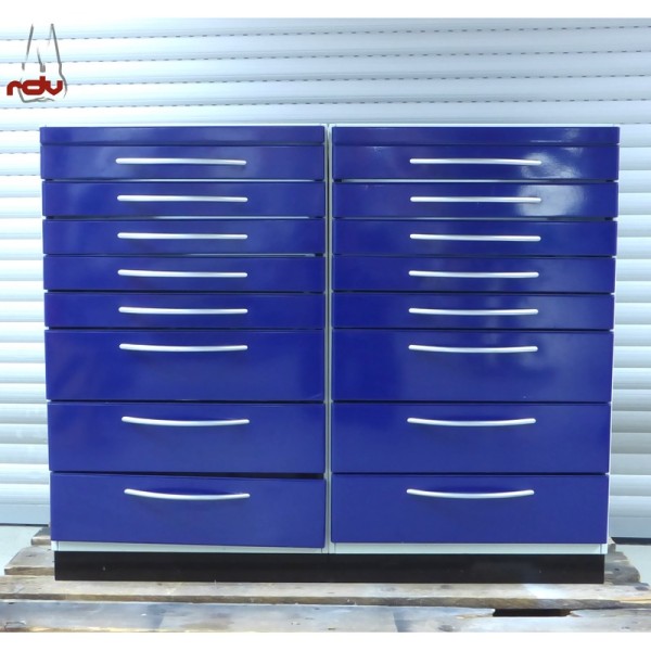 2er Behandlungszeile Metallschrank blau Schublade